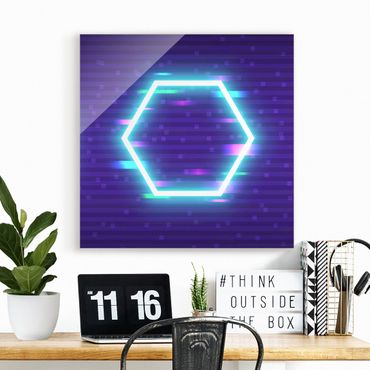Tableau en verre - Geometrical Hexagon In Neon Colours
