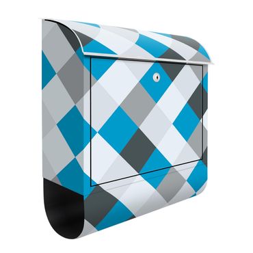 Letterbox - Geometrical Pattern Rotated Chessboard Blue