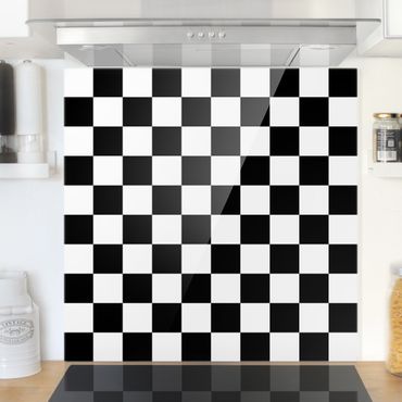 Fonds de hotte - Geometrical Pattern Chessboard Black And White - Carré 1:1