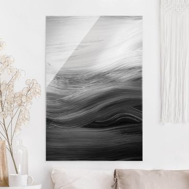 Tableau en verre - Curved Waves Black And White  - Format portrait