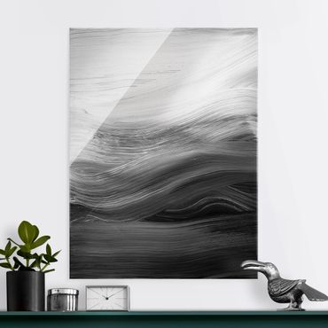 Tableau en verre - Curved Waves Black And White  - Format portrait