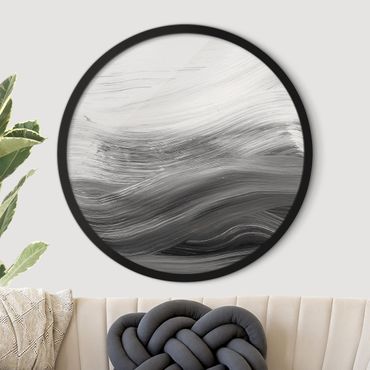 Tableau rond encadré - Curved Waves Black And White