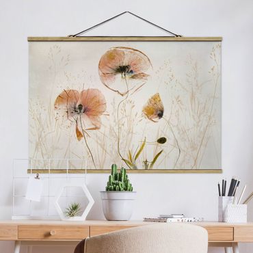 Tableau en tissu avec porte-affiche - Dried Poppy Flowers With Delicate Grasses - Format paysage 3:2
