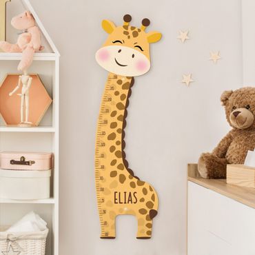 Toise murale enfant en bois - Giraffe boy with custom name