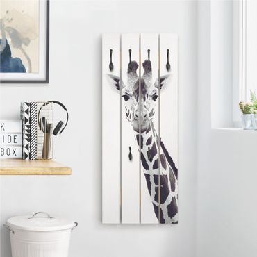 Porte-manteau en bois - Giraffe Portrait In Black And White