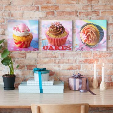 Tableau en verre 3 parties - Colourful Cupcakes