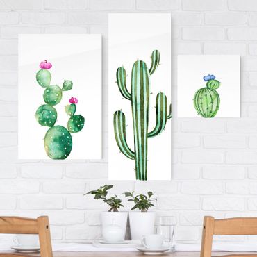 Tableau en verre 3 parties - Watercolour Cactus Set