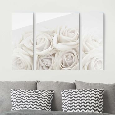 Tableau en verre 3 parties - White Roses