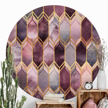 Papier peint rond autocollant - Stained Glass Geometric Rose Gold
