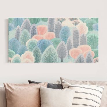 Tableau sur toile naturel - Happy Forest In Pastel - Format paysage 2:1