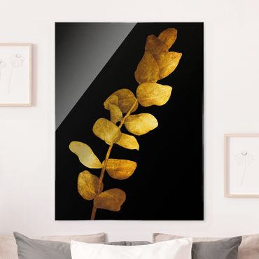Tableau en verre - Gold - Eucalyptus On Black
