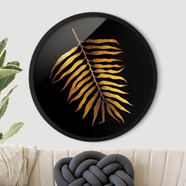 Tableau rond encadré - Gold - Palm Leaf II On Black