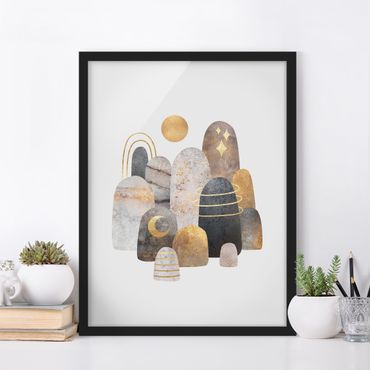 Framed poster - Golden Mountain With Moon