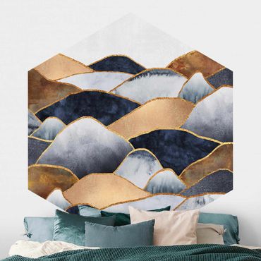 Papier peint hexagonal autocollant avec dessins - Golden Mountains Watercolour