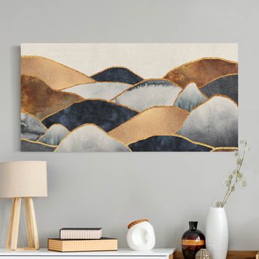Tableau sur toile naturel - Golden Mountains Watercolour  - Format paysage 2:1