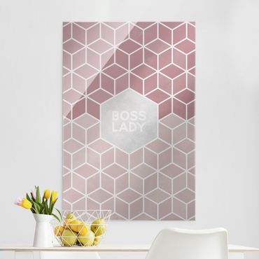 Tableau en verre - Golden Geometry - Boss Lady Hexagon Pink - Format portrait