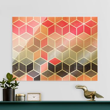 Tableau en verre - Golden Geometry - Colourful Pastel - Format paysage