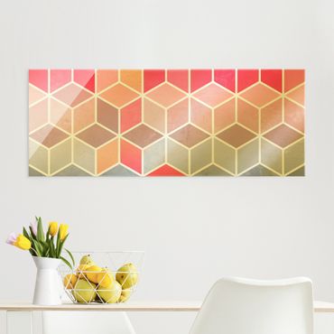 Tableau en verre - Golden Geometry - Colourful Pastel - Panorama