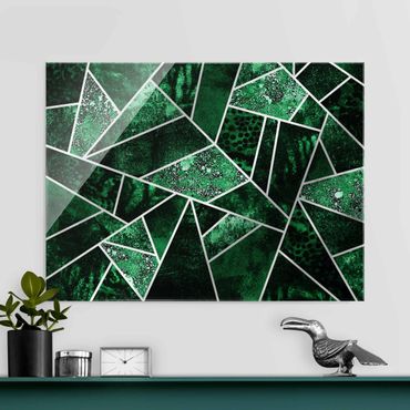 Tableau en verre - Golden Geometry - Dark Emerald - Format paysage