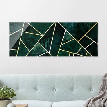 Tableau en verre - Golden Geometry - Dark Turquoise - Panorama