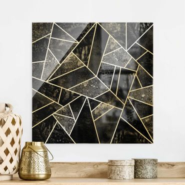 Tableau en verre - Grey Triangles Gold