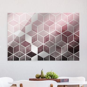 Tableau en verre - Pink Grey Golden Geometry