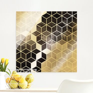 Tableau en verre - Black And White Golden Geometry