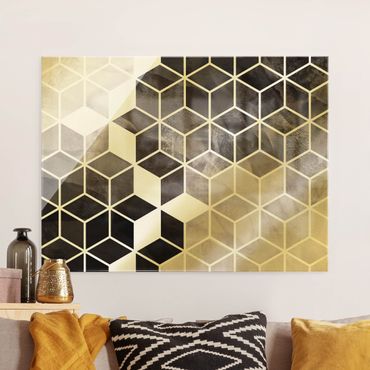 Tableau en verre - Golden Geometry - Black And White - Format paysage