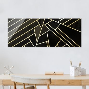 Tableau en verre - Golden Geometry - Black Triangles - Panorama