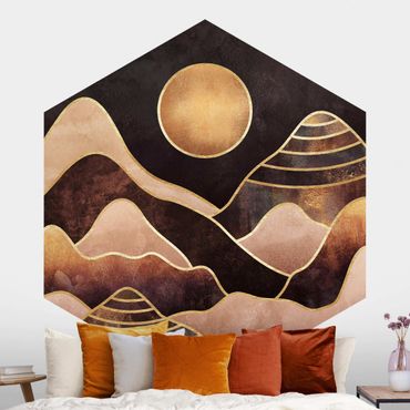 Papier peint hexagonal autocollant avec dessins - Golden Sun Abstract Mountains