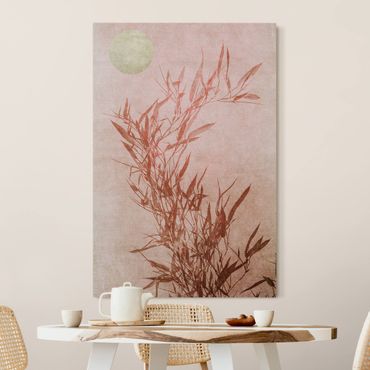 Tableau acoustique - Soleil d'or avec bambou rose