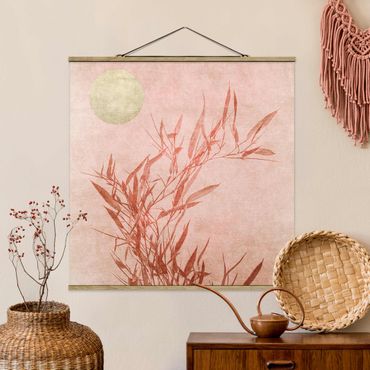 Tableau en tissu avec porte-affiche - Golden Sun Pink Bamboo - Carré 1:1