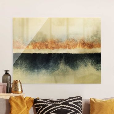 Tableau en verre - Golden Horizon Watercolour  - Format paysage