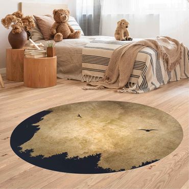 Tapis en vinyle rond|Gold Moon In The Forest