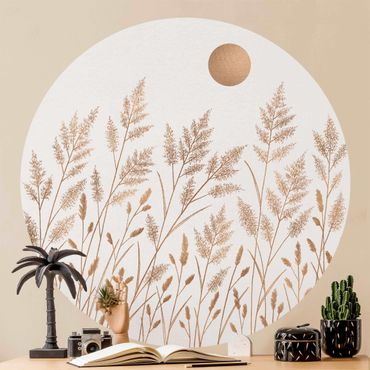 Papier peint rond autocollant - Grasses And Moon In Gold