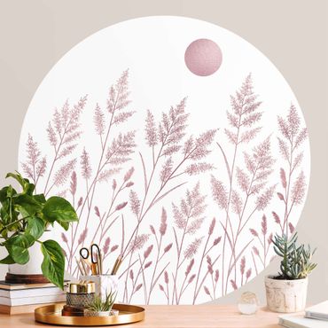 Papier peint rond autocollant - Grasses And Moon In Coppery