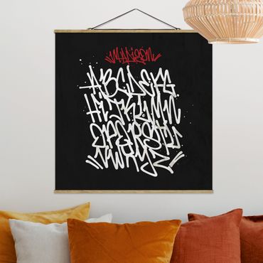 Tableau en tissu avec porte-affiche - Graffiti Art Alphabet - Carré 1:1