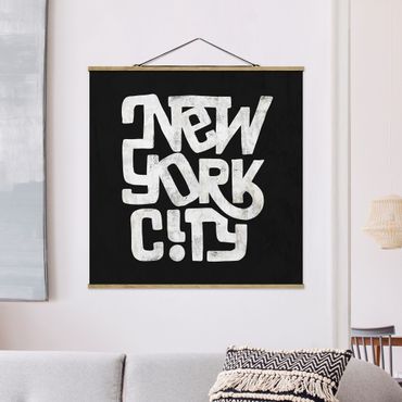 Tableau en tissu avec porte-affiche - Graffiti Art Calligraphy New York City Black - Carré 1:1