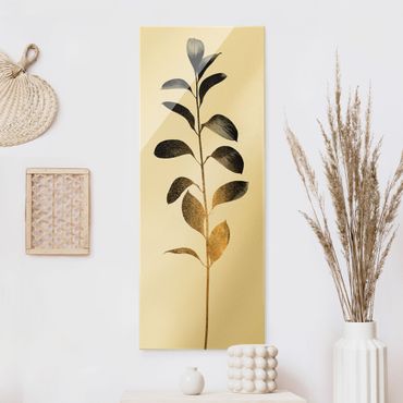 Tableau en verre - Graphical Plant World - Gold And Grey - Format portrait