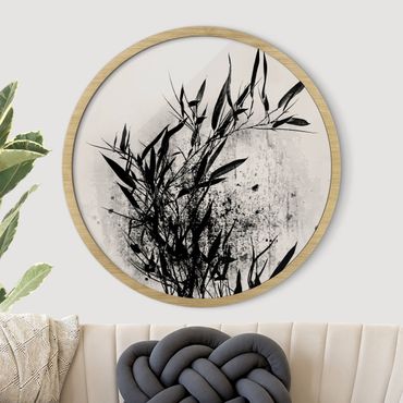 Tableau rond encadré - Graphical Plant World - Black Bamboo