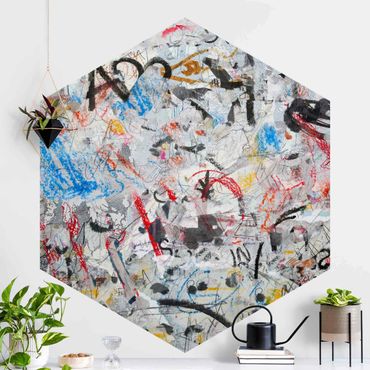 Papier peint panoramique hexagonal autocollant - Graphic Street Art Collage
