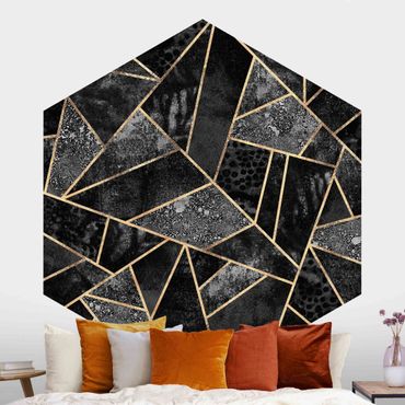 Papier peint hexagonal autocollant avec dessins - Gray Triangles Gold