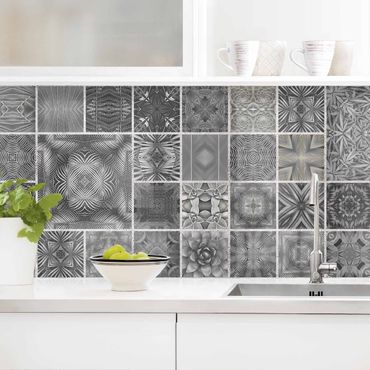 Revêtement mural cuisine - Grey Jungle Tiles With Silver Shimmer