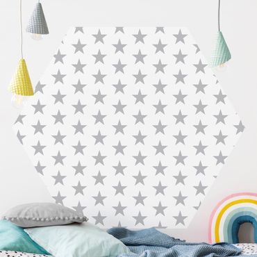 Papier peint hexagonal autocollant avec dessins - Large Gray Stars On White