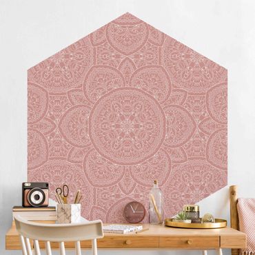 Papier peint hexagonal autocollant avec dessins - Large Mandala Pattern In Antique Pink