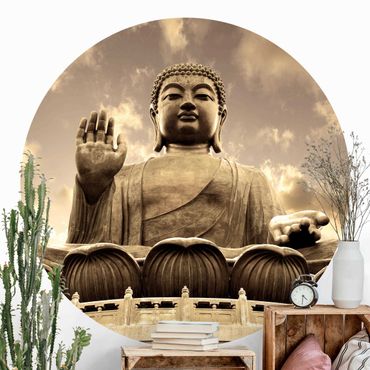 Papier peint rond autocollant - Big Buddha Sepia