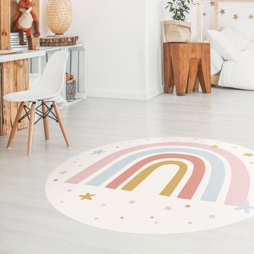 Tapis en vinyle rond|Big Rainbow With Stars And Dots