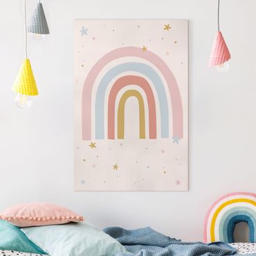 Tableau sur toile - Big Rainbow With Stars And Dots