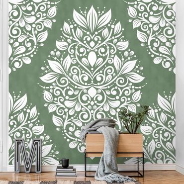 Papier peint - Large Art Nouveau Pattern In Greenish Grey