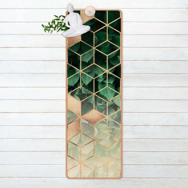 Tapis de yoga - Green Leaves Golden Geometry